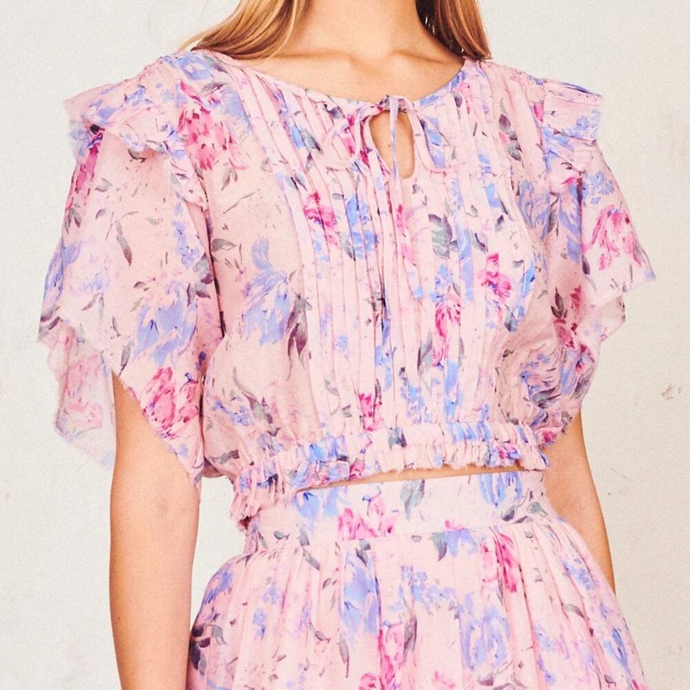 LoveShackFancy - Chester Top - Whispering Lilac - Cotton Silk Blend - Size S